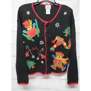 Nutcracker Size Medium Black Red Christmas Teddy Bear Sweater Holiday Ski Skate